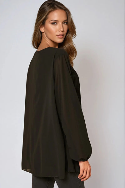 Black Long Sleeve Pleated Blouse