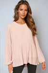 Blush Long Sleeve Pleated Blouse