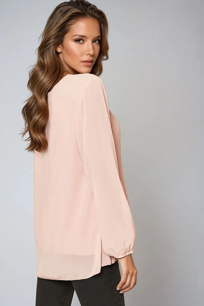 Blush Long Sleeve Pleated Blouse