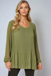 Khaki Long Sleeve Pleated Blouse