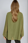 Khaki Long Sleeve Pleated Blouse