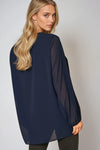 Navy Long Sleeve Pleated Blouse