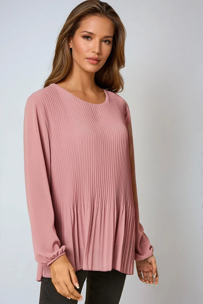 Rose Long Sleeve Pleated Blouse