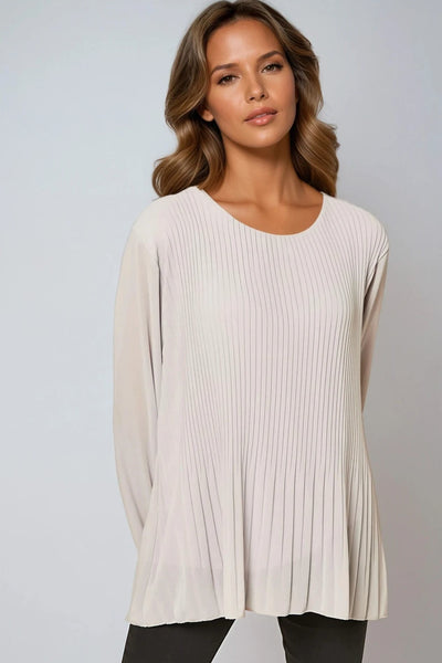 Grey Long Sleeve Pleated Blouse