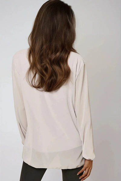 Grey Long Sleeve Pleated Blouse