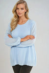 Light Blue Long Sleeve Pleated Blouse