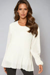 White Long Sleeve Pleated Blouse