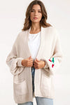 Beige Cherry Knitted Cardigan with Pockets