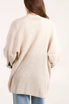 Beige Cherry Knitted Cardigan with Pockets