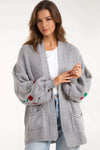 Grey Cherry Knitted Cardigan with Pockets