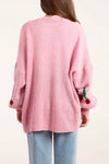 Pink Cherry Knitted Cardigan with Pockets