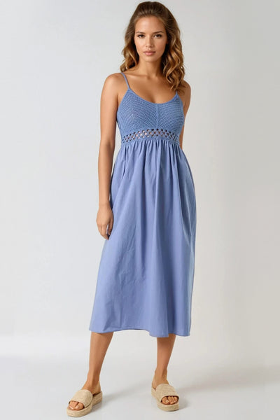 Blue Crochet Cami Midi Dress