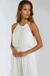 Ivory Tiered Halterneck Maxi Dress With Crochet Details