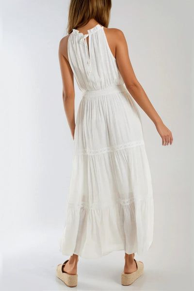 Ivory Tiered Halterneck Maxi Dress With Crochet Details