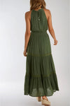 Khaki Tiered Halterneck Maxi Dress With Crochet Details