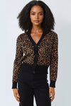 Black And Camel Cropped Leopard Cardigan