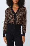 Black And Camel Cropped Leopard Cardigan