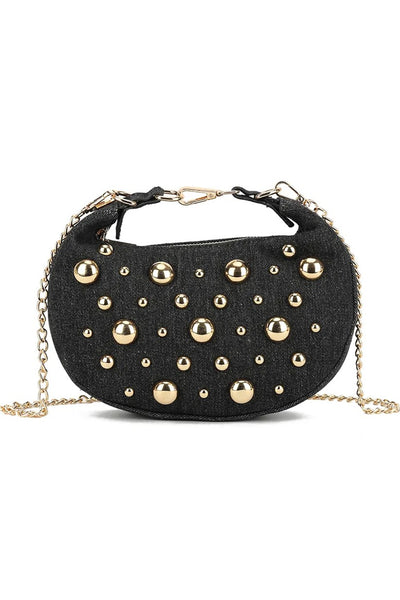 Black Denim Half Moon Mini Bag