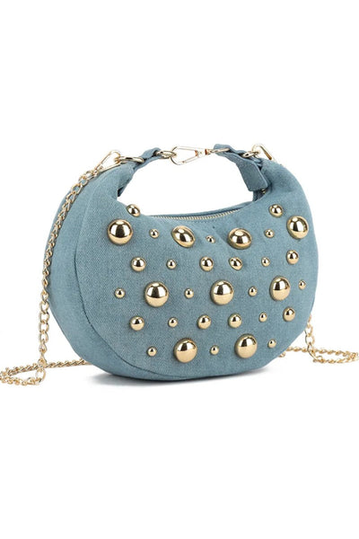 Light Blue Denim Half Moon Mini Bag