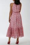 Pink Abstract Print Halterneck Maxi Dress