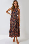 Navy Floral Print Halterneck Dress