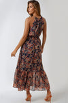 Navy Floral Print Halterneck Dress