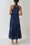 Navy Tiered Halterneck Maxi Dress