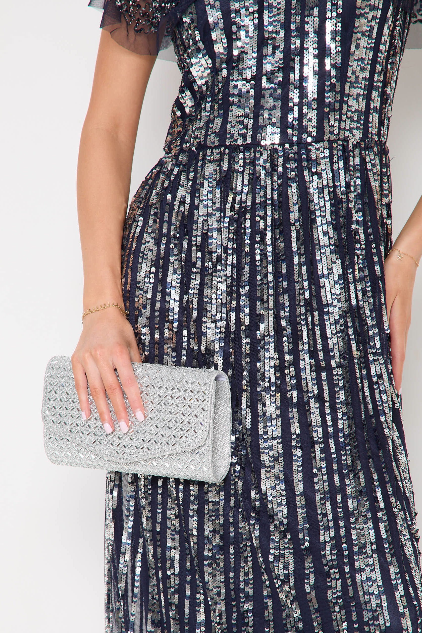 Silver Diamante Evening Clutch Bag