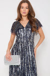 Navy Silver Sequin Maxi Dress