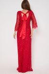 Red Sequin Angel Sleeve Open Back Maxi Dress