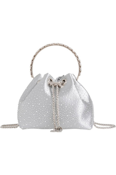 Silver Embellished Top Handle Evening Bag