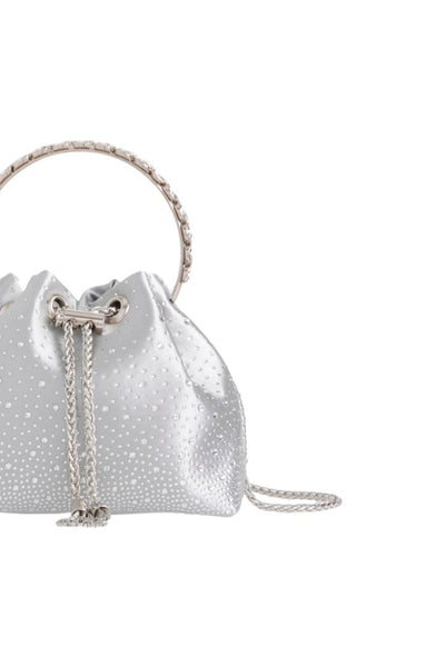 Silver Embellished Top Handle Evening Bag