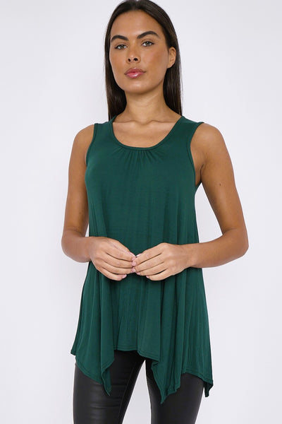 Green Sleeveless Top With Asymmetric Hem