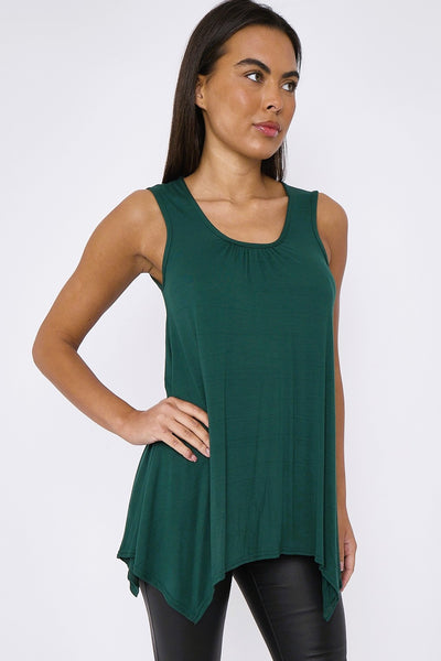 Green Sleeveless Top With Asymmetric Hem