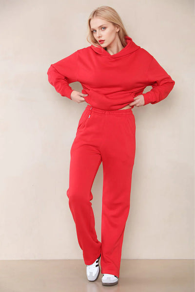 Red Premium Fleece Straight Leg Trousers