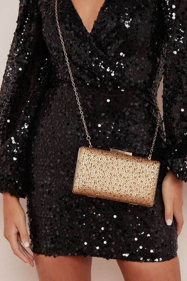 Gold shops sequin clutch purse