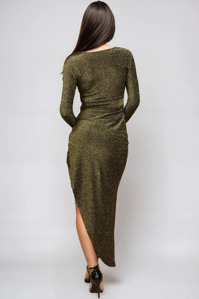 Gold Lurex Wrap Maxi Dress