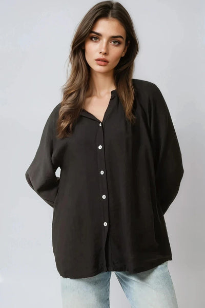 Black Grandad Collar Blouse