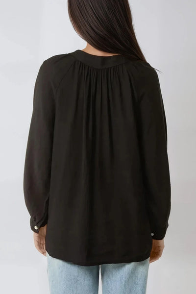 Black Grandad Collar Blouse