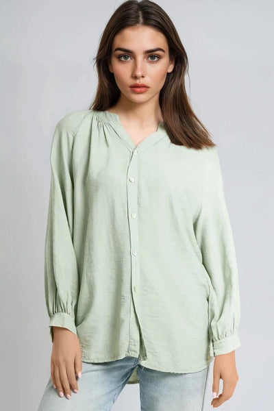 Khaki Grandad Collar Blouse