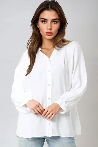 White Grandad Collar Blouse