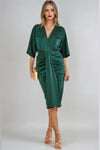 Green Satin Wrap Midi Dress