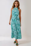 Green Paisley Print Halterneck Maxi Dress