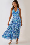 Blue Floral Halterneck Maxi Dress