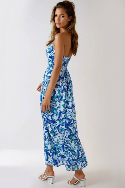 Blue Floral Halterneck Maxi Dress