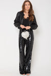 Black Sequin Wide Leg Trousers