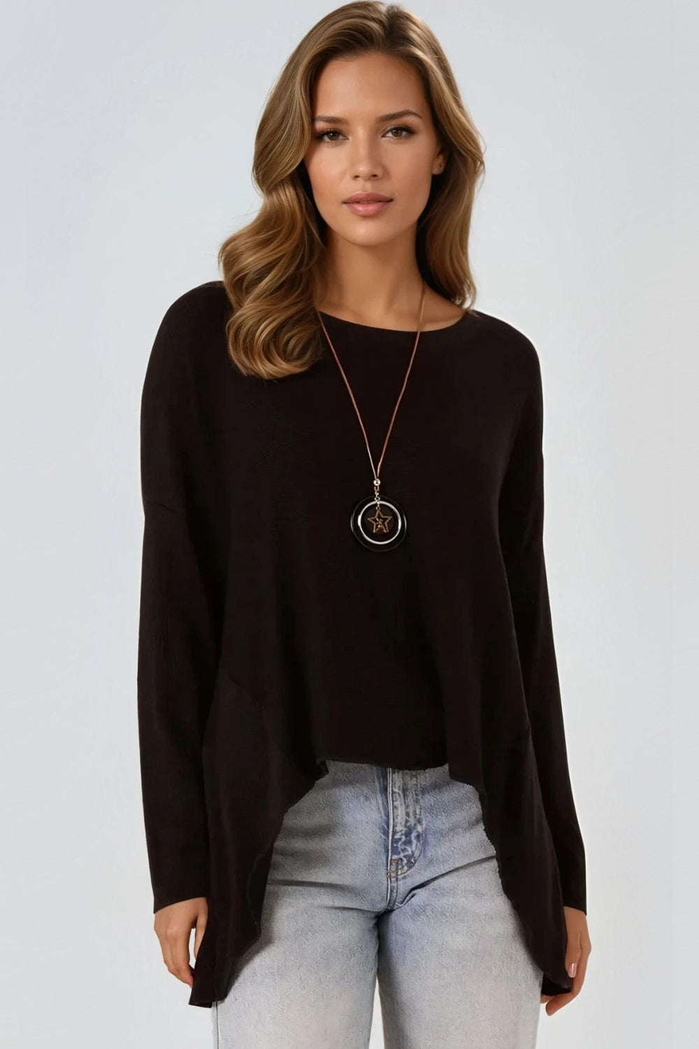 Black Fine Knit Jumper With Necklace