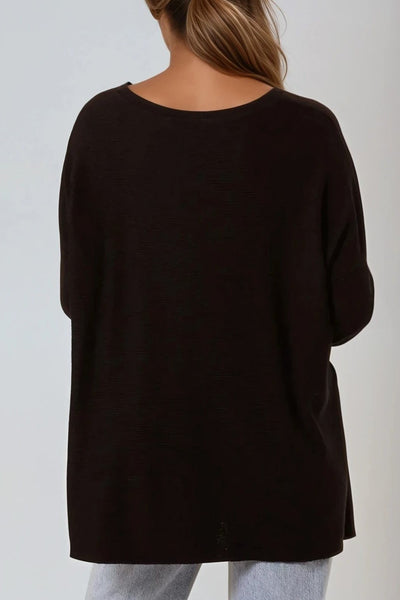 Black Fine Knit Jumper With Necklace