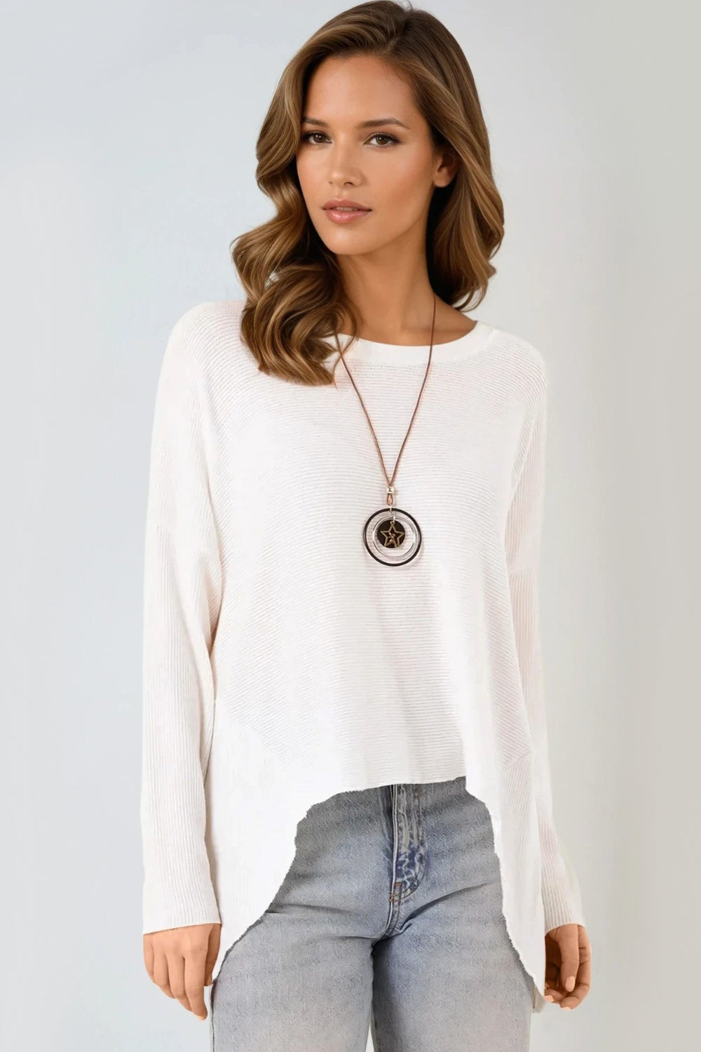 White Fine Knit Jumper With Necklace