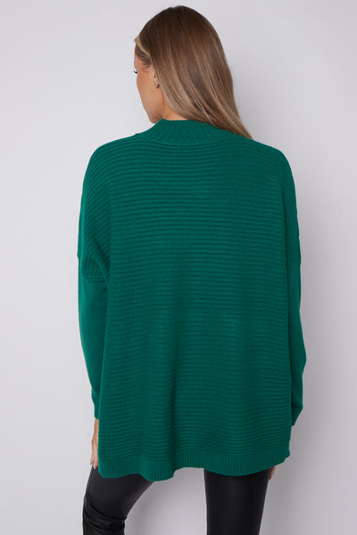 Green High Neck Ribbed Jumper